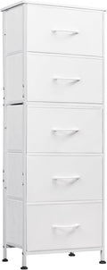 WLIVE Fabric Dresser, 5-Drawer Tall Dressers for Bedroom, Storage Dresser Organizer with Fabric Bins, Wood Top, Sturdy Steel Frame, Chest of Drawers for Closet, Hallway, White