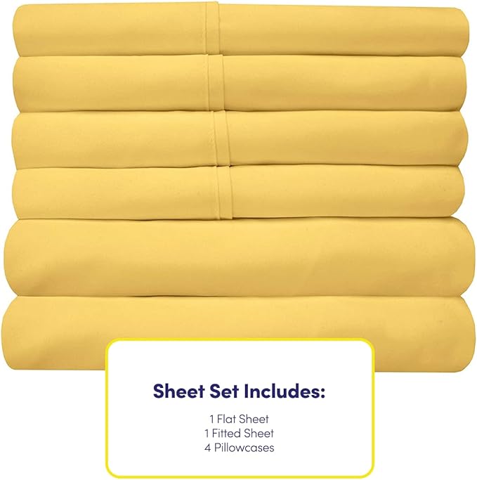 Queen Sheets Yellow - 6 Piece 1500 Supreme Collection Fine Brushed Microfiber Deep Pocket Queen Sheet Set Bedding - 2 Extra Pillow Cases, Great Value, Queen, Yellow