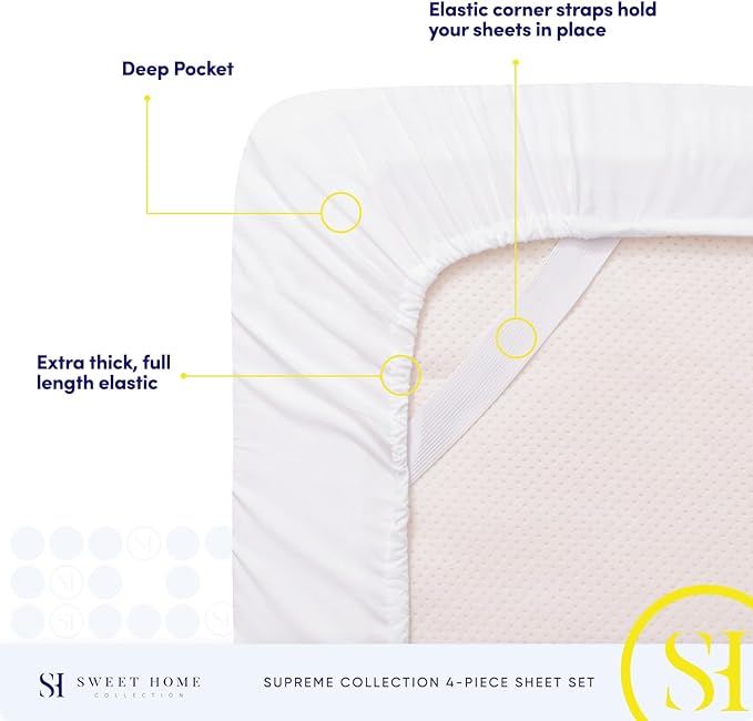 Split King Sheets - Breathable Luxury Sheets with Full Elastic & Secure Corner Straps Built In - 1800 Supreme Collection Extra Soft Deep Pocket Bedding Set, Sheet Set, Split King Size, White