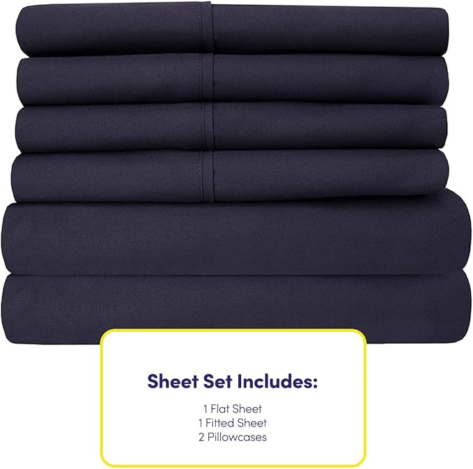 Twin Size Bed Sheets - 4 Piece 1500 Supreme Deluxe Collection Deep Pocket Ultra Soft Twin Sheet Set Bedding - 1 EXTRA PILLOW CASES, GREAT VALUE, Twin, Navy