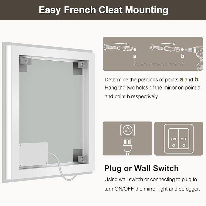 40x28 LED Bathroom Mirror with Lights, Brighter Backlit + Front Lit, Tempered Glass, Dimmable, Multiple Light Modes, Anti-Fog Lighted Bathroom Vanity Mirror for Wall, Memory Function