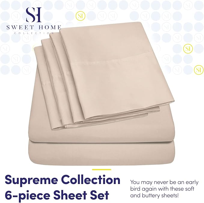 Queen Sheets Beige - 6 Piece 1500 Supreme Collection Fine Brushed Microfiber Deep Pocket Queen Sheet Set Bedding - 2 Extra Pillow Cases, Great Value, Queen, Beige