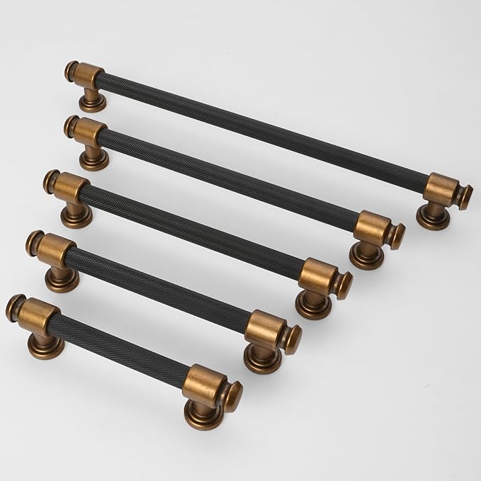 10 Pack 3-3/4 inch(96mm) Black and Antique Brass Kitchen Cabinet Handles Knurled Cabinet Pulls Black Drawer Pulls Kitchen Cabinet Hardware