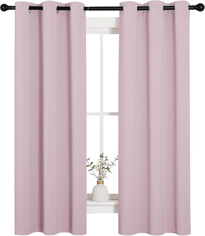 NICETOWN Blackout Curtain Panels for Girls Room, Nursery Essential Thermal Insulated Solid Grommet Top Blackout Drapes (Baby Pink=Lavender Pink, 1 Pair, 34 x 63 Inch)