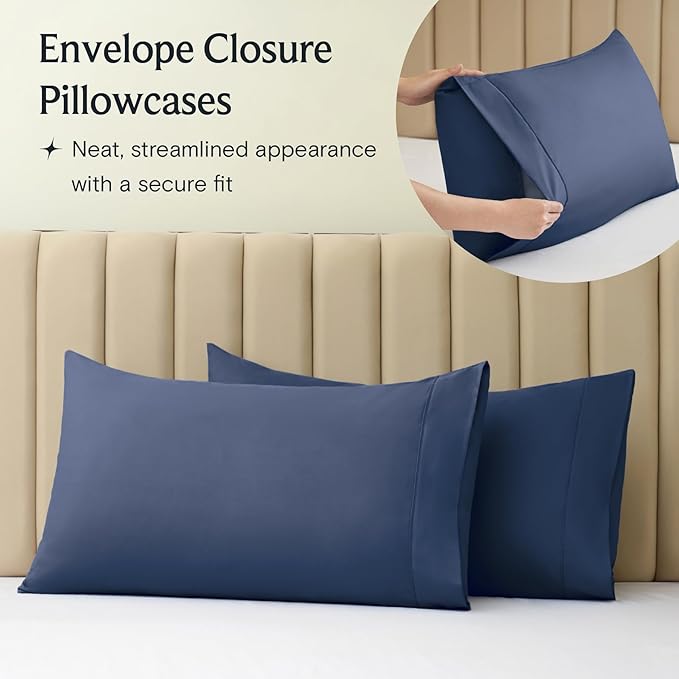 LuxClub 5 PC Split King Sheet Set, Breathable Luxury Bed Sheets, Deep Pockets Wrinkle Free Cooling Sheets Machine Washable Hotel Bedding Silky Soft - Navy Split King