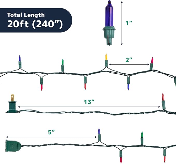 PREXTEX Christmas String Lights with Green Wire - 100 Count, 20 Ft Multicolored Christmas Tree Lights for Xmas Decorations Indoor and Outdoor - Warm Fairy String, Ideal for Patios, Fences, Holidays