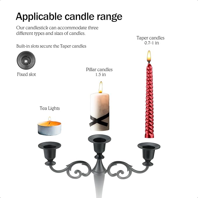 3 Candle Metal Candelabra – Candlesticks Holder for Formal Events, Wedding, Church, Holiday Décor, Halloween – Taper Candle Holder Stand Centerpiece Elegant Decoration Piece for Table,Copper