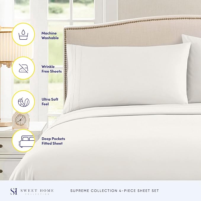 King Size Sheets - Breathable Luxury Bed Sheets with Full Elastic & Secure Corner Straps Built In - 1800 Supreme Collection Extra Soft Deep Pocket Bedding, Sheet Set, EXTRA DEEP pocket - King, Ivory