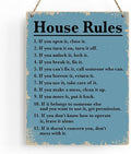 House Rules Wooden Hanging Sign, Farmhouse Living Room Home Decor Wall Art, Inspirational Family Quote, 8 x 10 Inches