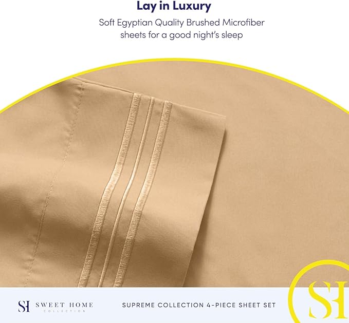 California King Sheet Sets - Breathable Luxury Sheets with Full Elastic & Secure Corner Straps Built In - 1800 Supreme Collection Cal King Deep Pocket Bedding Set, Sheet Set, California King, Camel