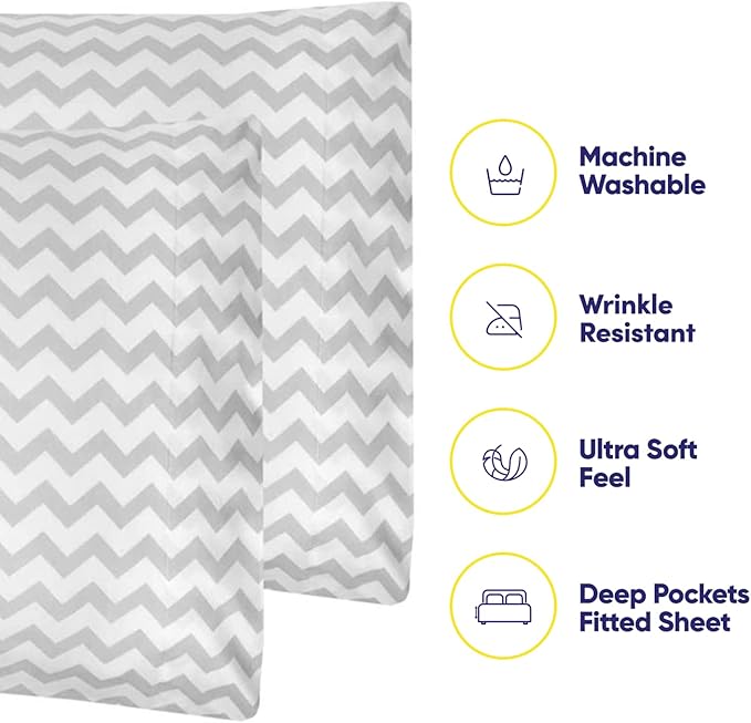Full Size Bed Sheets - 6 Piece 1500 Supreme Collection Fine Brushed Microfiber Deep Pocket Full Sheet Set Bedding - 2 Extra Pillow Cases, Great Value, Full, Chevron Gray