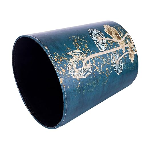 10L/2.64 Gallon Trash Can, Decorative Waste Basket, PU Leather Waste Paper Basket, Waterproof Garbage Can for Bathroom, Bedroom, Office, Kitchen and Living Room - Lotus