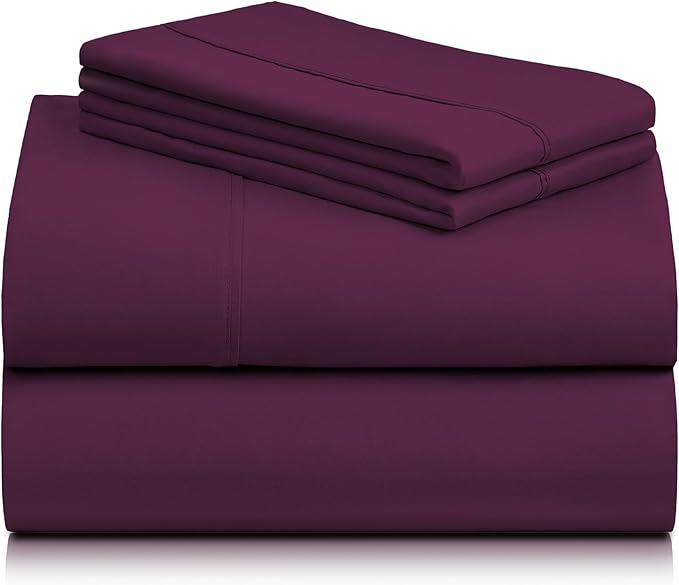 LuxClub 3 PC Sheet Set Sheets Deep Pockets Wrinkle Free Sheets Machine Washable Hotel Bedding Silky Soft - Eggplant Twin