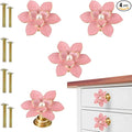 4 Pcs Petal Cabinet Knobs，Zinc Alloy Flower Shape Single Hole Knob with Screws for Dresser Handles Cabinet Wardrobe Door Handle Decorative Furniture (Pink Flower Pearl)