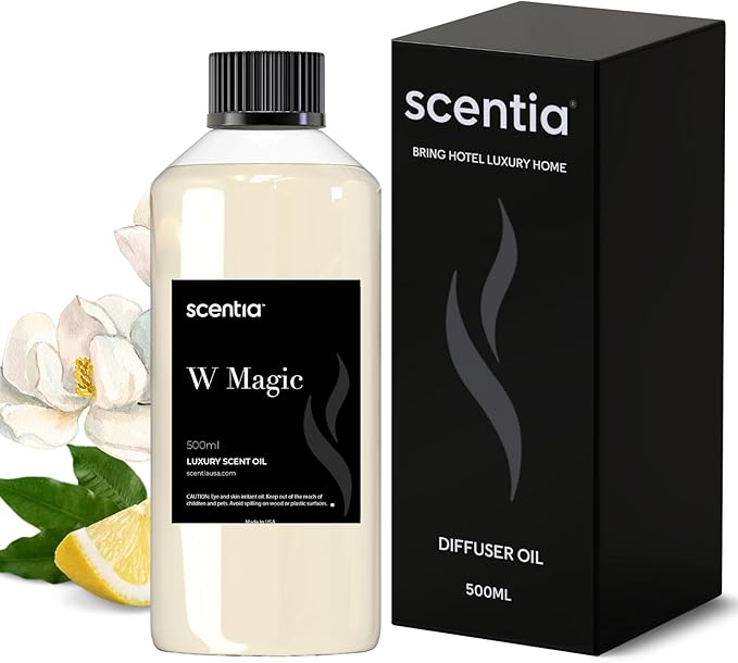 Scentia W Magic Hotel Diffuser Refill Oil Inspired by W Signature Hotel - 500 mL 16.9 fl oz - Fragrance Oil Blend Bergamot, Lemongrass & Jasmine for HVAC Diffuser - Thanksgiving & Holiday Gift