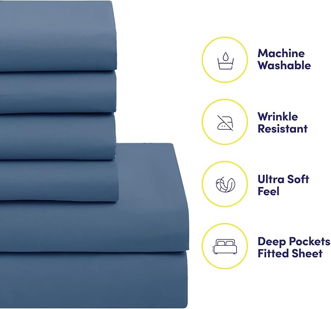 Sweet Home Collection 5 Piece Comforter Set Bag Solid Color All Season Soft Down Alternative Blanket & Luxurious Microfiber Bed Sheets, Denim, Twin (Pack of 4)
