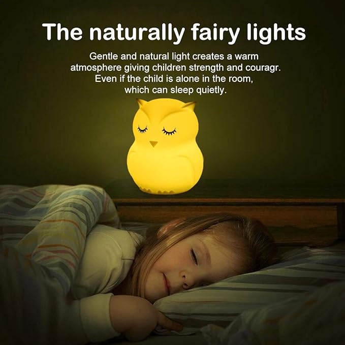 Owl Night Light Baby Bedside Lamp Child, Silicone Nursery Lamp for Breastfeeding Bedroom Mood Lights, Eye Caring, Adjustable Brightness & Color, Time Setting, Holiday Gifts - Medium