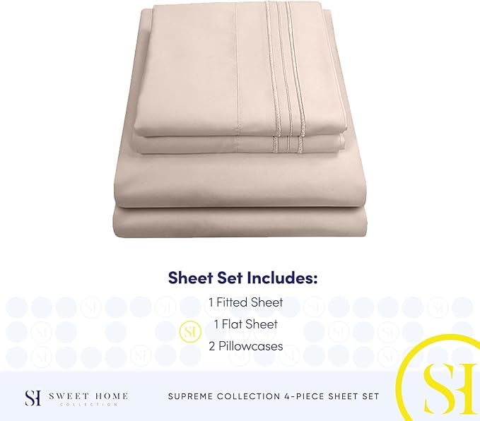King Size Sheets - Breathable Luxury Bed Sheets with Full Elastic & Secure Corner Straps Built In - 1800 Supreme Collection Extra Soft Deep Pocket Bedding, Sheet Set, EXTRA DEEP pocket - King, Beige