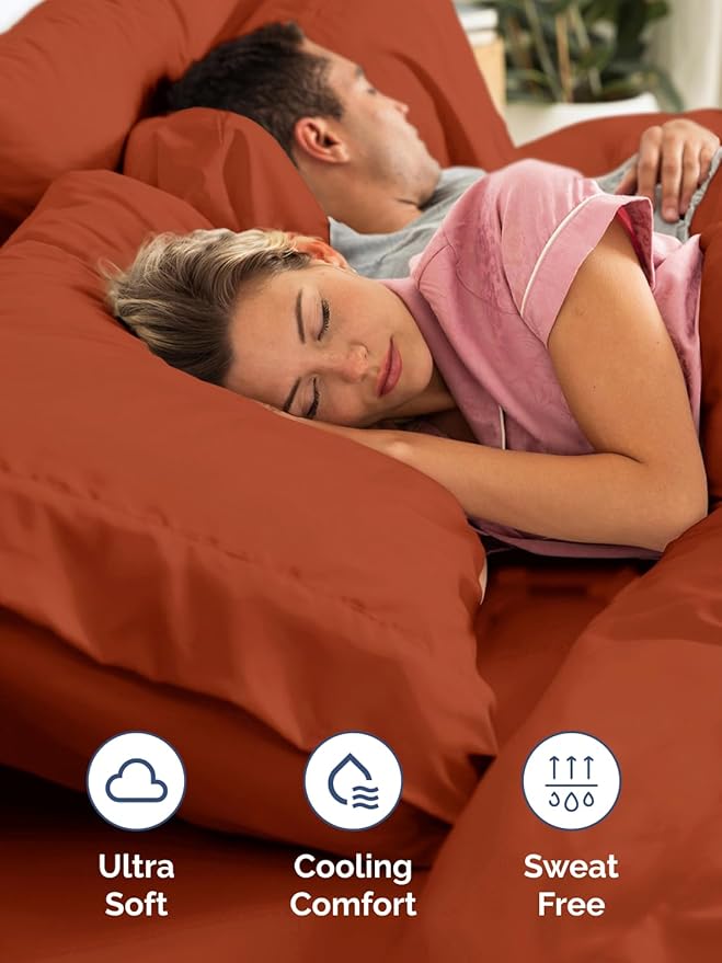 Extra Deep Split King Sheet Set - 7 Piece Breathable & Cooling Sheets - Hotel Luxury Bed Sheets Set - Easy Fit - Soft, Wrinkle Free & Comfy Sheets Set - Terracotta Sheet Set with Extra Deep Pockets