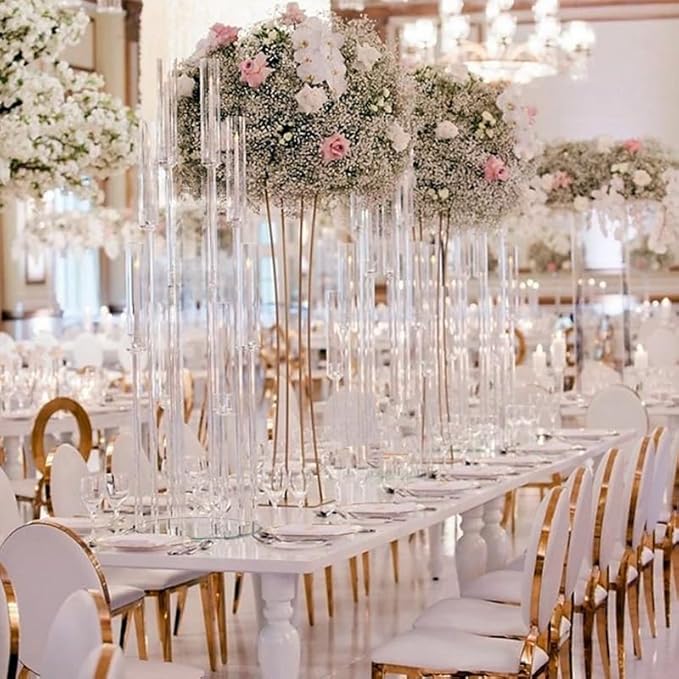 20PCS Acrylic Candelabras Centerpieces for Wedding,Clear 8 Arm Candlesticks Holder with Shade for Tall Valentines Day Party Christmas Halloween Centerpiece Event Candles,Fit 0.8" LED Candles