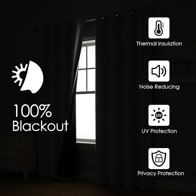 ChrisDowa 100% Blackout Curtains 102 inch Long for Bedroom with Black Liner, 2 Thick Layers Total Blackout Thermal Insulated Grommet Window Curtains 2 Panels Set (Stone Blue, 52 x 102 Inch)