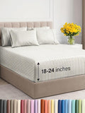 Extra Deep Queen Sheet Set - 6 Piece Breathable and Cooling Sheets - Hotel Luxury Bed Sheets Set - Easy Fit - Soft, Wrinkle Free and Comfy Sheets Set - Beige Striped Sheet Set with Extra Deep Pockets