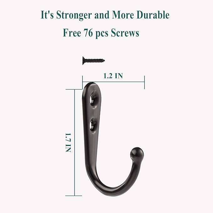 Coat Hooks-38 Pack Farmhouse Hooks with Metal Screws, Black Decorative Rustic Coat Hooks Rack, Wall Mounted Single Prong Robe Hook,Vintage Organizer Hanging Wire Hook Clothes Hanger