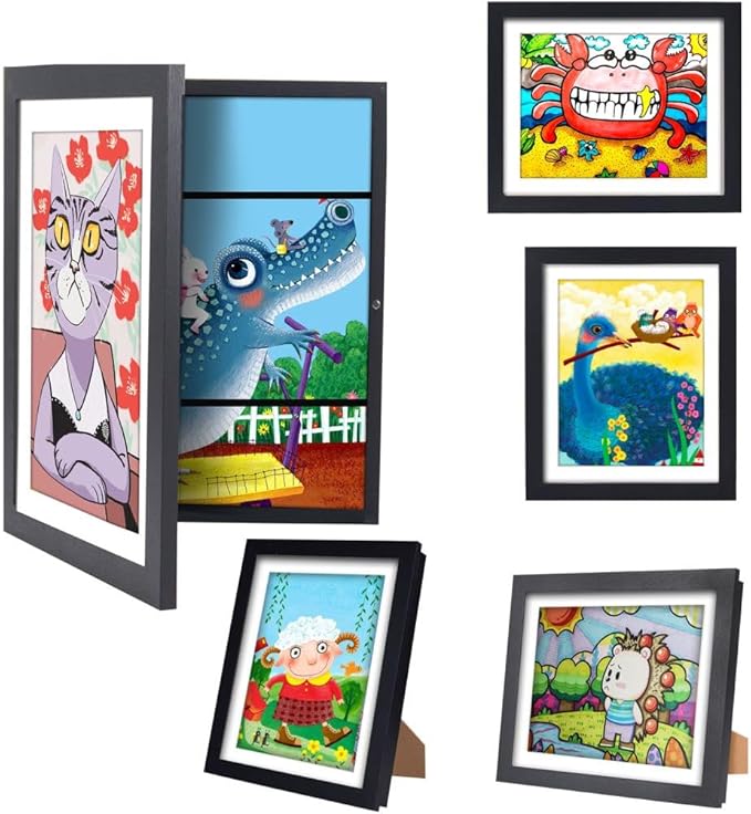 4-Pack Kids Artwork Frames Changeable - Kids Art Frame,Artwork Frames for Kids Art,Children Art Projects Kids Art Frames,8.5x11 Picture Frame for Display Kid Art work,With Storage(Black)