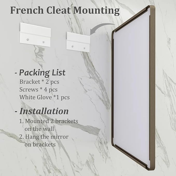 24x30 Bronze Bathroom Mirror, Brushed Metal Bathroom Vanity Mirrors for Wall, Rounded Corner Bronze Rectangle Mirror for Farmhouse, Bedroom, Anti-Rust (Horizontal/Vertical)