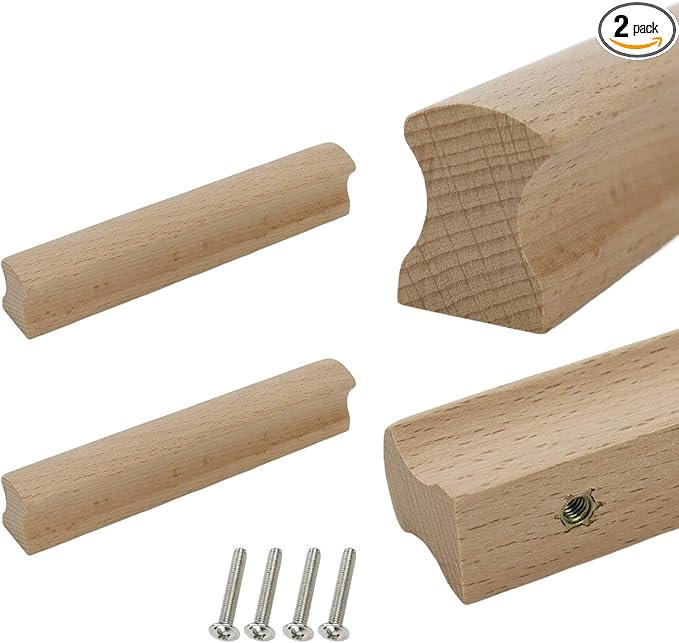 2Pcs Unfinished Beech Wood Solid Furniture Pulls Handles,Unfinished Unpainted Paintable Wooden Handles Cupboard Closet Drawer Handle Pull,Length 5.12",Hole Dis.3.78"