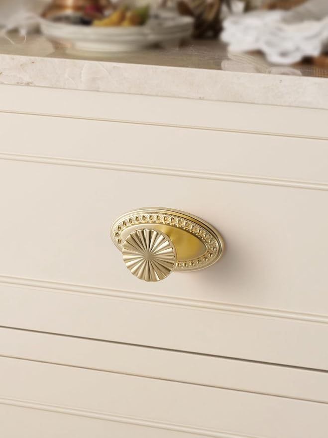 2 Pack Brushed Gold Cabinet Knobs with Base Brass Flat Drawer Pulls Kitchen Cupboard Bathroom Dresser Cabinet Hardware Handles Zinc Alloy