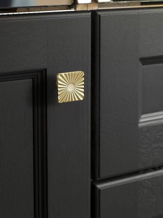 5 Pack Gold Cabinet Knobs Square Brushed Brass Drawer Pulls Bathroom Dresser Handles Hardware Zinc Alloy