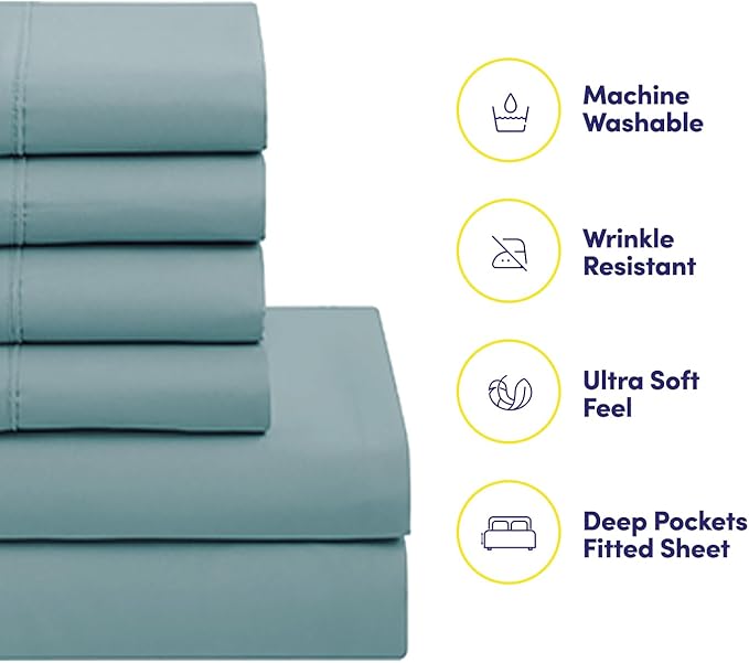 Sweet Home Collection 5 Piece Comforter Set Bag Solid Color All Season Soft Down Alternative Blanket & Luxurious Microfiber Bed Sheets, Misty Blue, Twin (Pack of 4)