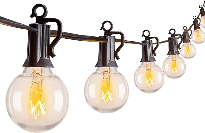 Brightown Outdoor String Lights 25FT G40 Globe Patio Lights with 27 Edison Glass Bulbs(2 Spare), Waterproof Connectable Hanging Light for Backyard Porch Balcony Party Decor, E12 Socket Base, Black