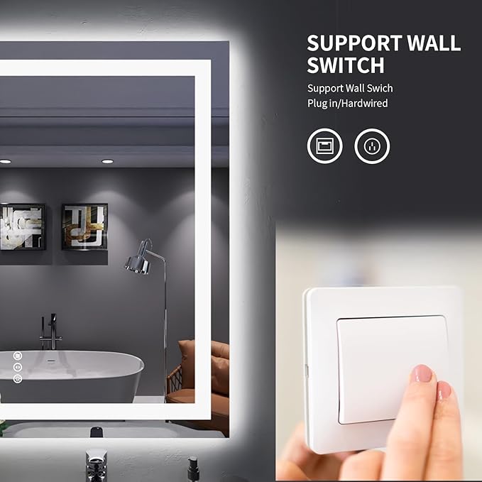 LOAAO 32"X36" LED Bathroom Mirror with Lights, Anti-Fog, Dimmable, Backlit + Front Lit, Lighted Bathroom Vanity Mirror for Wall, Memory Function, Tempered Glass, ETL Listed
