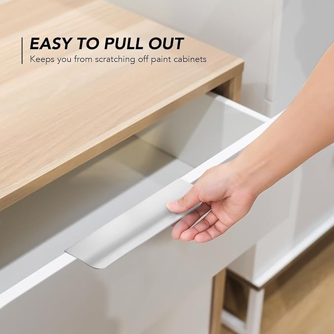 Ravinte Hardware 10 Pack Silver Cabinet Handles, 5 Inch (128mm) Finger Edge Pulls, 4 Inch Hole Center, Finger Pulls for Cabinets