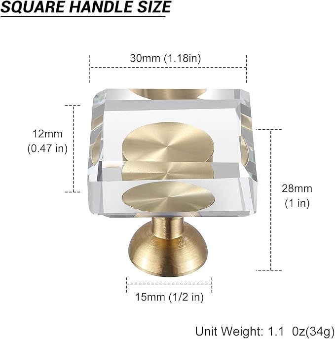 24-Pack 1-1/4-Inch White Cabinet Glass Crystal knobs Brass Drawer Round Knobs Dresser Pulls, Gold Hardware Kitchen Closet knobs for Bifold Doors