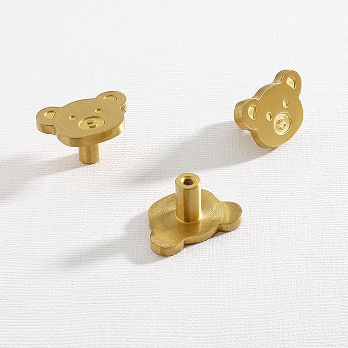 4Pcs Cute Brass Knobs for Kids, Children's Room Nursery Drawer Cupboard Handles for Boys and Girls (Bear, Size: 1.5" L x 1" W)