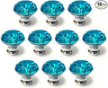 10 Pcs 30mm Silver Plated Base Diamond Shape Crystal Glass Cabinet Knob Drawer Knob Pull Handle Used for Kitchen, Dresser, Door, Cupboard (Azure)