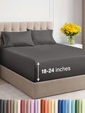 Extra Deep Twin XL Sheet Set - 4 Piece Breathable & Cooling Sheets - Hotel Luxury Bed Sheets Set - Easy & Secure Fit - Soft, Wrinkle Free & Comfy Sheets Set - Charcoal Sheet Set w/Extra Deep Pockets