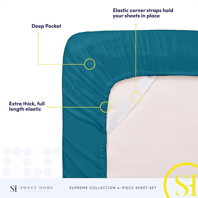 Full Size Sheet Sets - Breathable Luxury Sheets with Full Elastic & Secure Corner Straps Built In - 1800 Supreme Collection Extra Soft Deep Pocket Bedding, Sheet Set, EXTRA DEEP pocket - Full, Teal