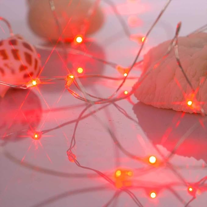 Led Fairy Lights Battery Operated, 2 Packs Mini Battery Powered Copper Wire Starry Fairy Lights for Bedroom, Christmas, Parties, Wedding, Centerpiece, Decoration (5m/16ft Red)