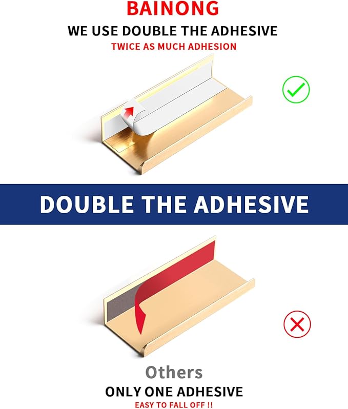 5 Pack 3 inch self Adhesive Cabinet pulls Stick on Handles Gold Adhesive Cabinet Handles Finger pulls Drawer Edge pulls Finger pulls for cabinets Concealed Seam Handles Flat