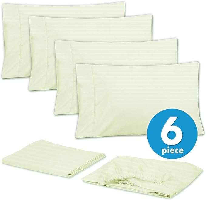 King Size Bed Sheets - 6 Piece 1500 Supreme Collection Fine Brushed Microfiber Deep Pocket King Sheet Set Bedding - 2 Extra Pillow Cases, Great Value, King, Dobby Beige