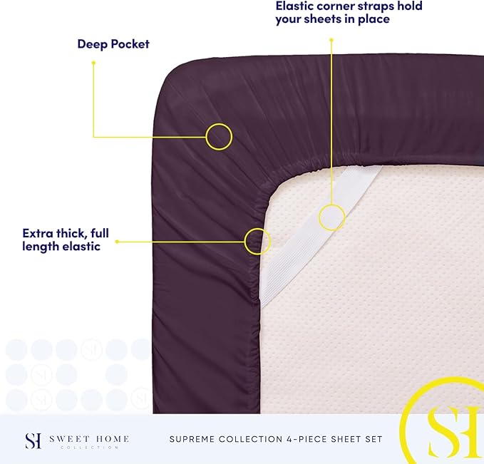 Twin Sheets - Breathable Luxury Sheets with Full Elastic & Secure Corner Straps Built In - 1800 Supreme Collection Extra Soft Deep Pocket Bedding Set, Sheet Set, Twin, Purple