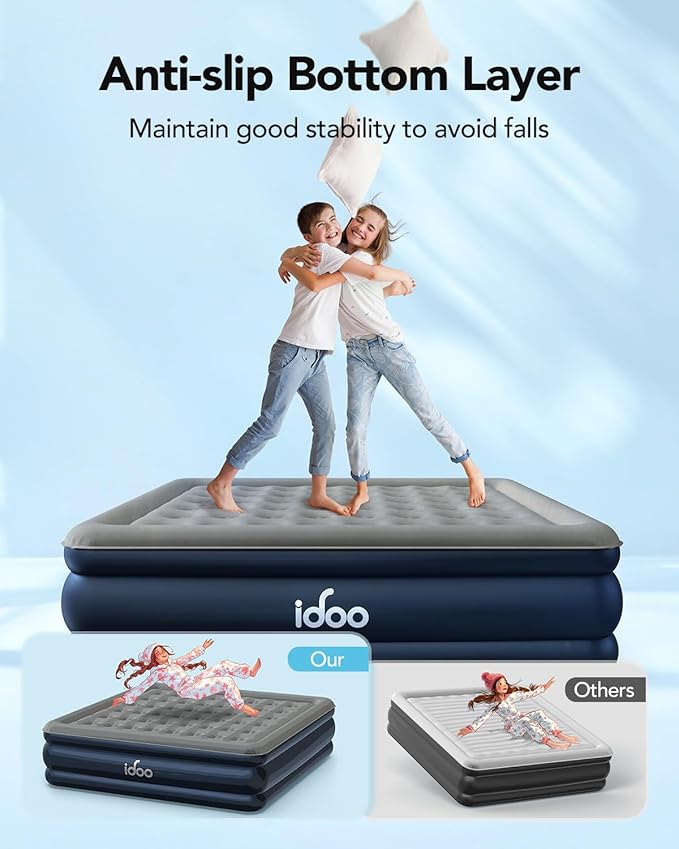 iDOO King Size Air Mattress with Built in Pump, 18" Raised Comfort Blow up Mattress King, Upgraded Inflatable Mattress for Guest Home, Temporary Air Bed with Storage Bag, colchon inflable, 750lbs Max