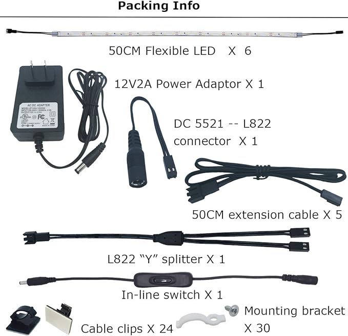 Litever Under Cabinet Lighting Kit, 6 PCS 20 Inches Flexible LED Strips, 24W, 1800 Lumen, Warm White 2700K. Suitable for Kitchen Counters Book Shelf Closet Showcase Workshop-(6-Strip-2700K)