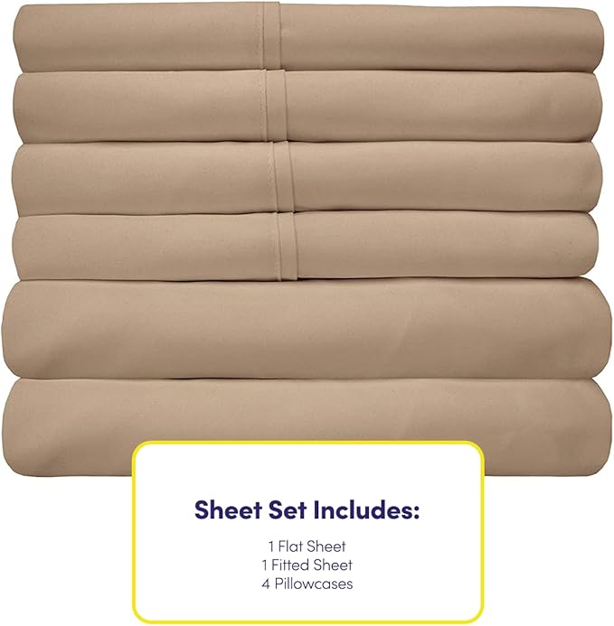 Queen Sheets Taupe - 6 Piece 1500 Supreme Collection Fine Brushed Microfiber Deep Pocket Queen Sheet Set Bedding - 2 Extra Pillow Cases, Great Value, Queen, Taupe