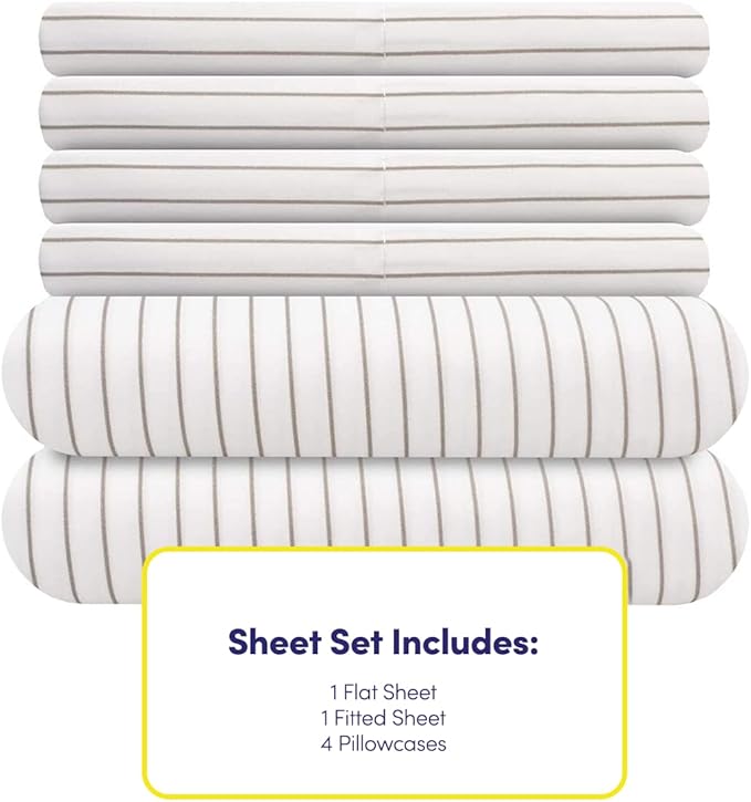 King Size Bed Sheets - 6 Piece 1500 Supreme Collection Fine Brushed Microfiber Deep Pocket King Sheet Set Bedding - 2 Extra Pillow Cases, Great Value, King, Pinstripe White