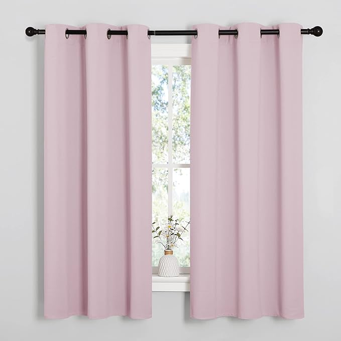 NICETOWN Blackout Curtain Panels for Girls Room, Nursery Essential Thermal Insulated Solid Grommet Top Blackout Drapes (Baby Pink=Lavender Pink, 1 Pair, 34 x 63 Inch)